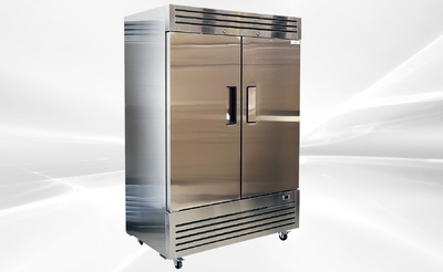 Stainless steel two-door commercial refrigerator available for rental